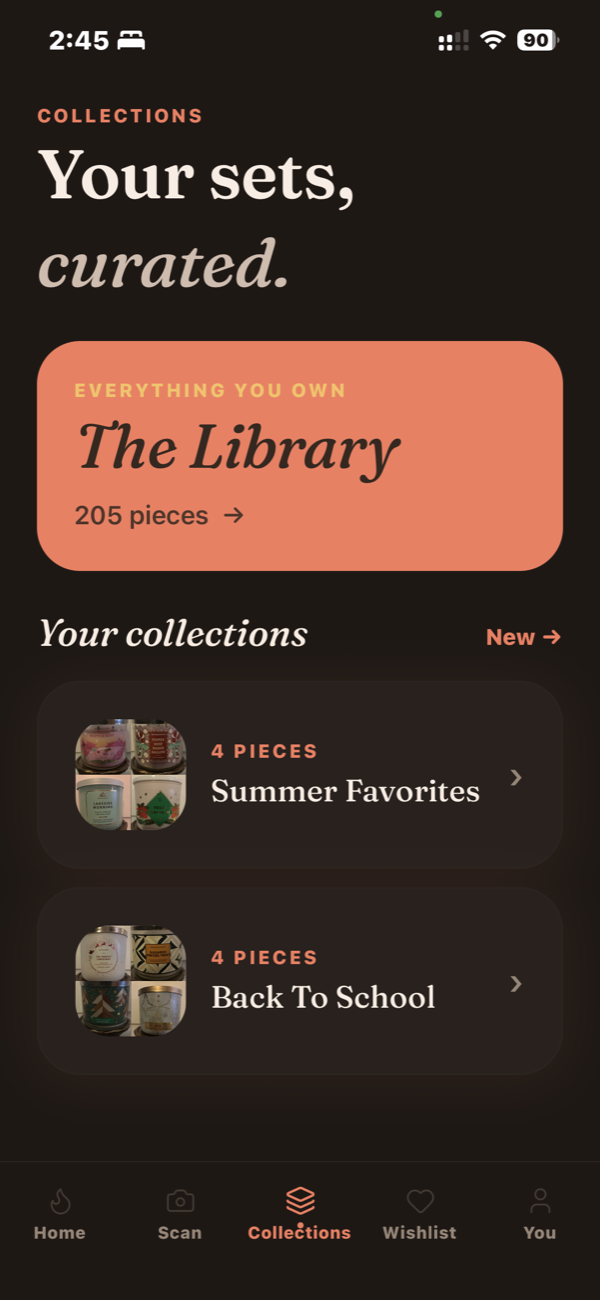 Candlestash collections screen